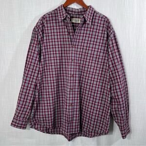 Eddie Bauer Red Grey Plaid Button Down Shirt Men’s Size XL